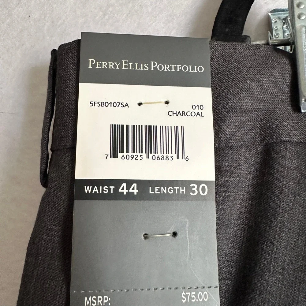 Perry Ellis Portfolio Travel-Luxe No Iron Dress Pants Charcoal 44x30 5FSB0107SA